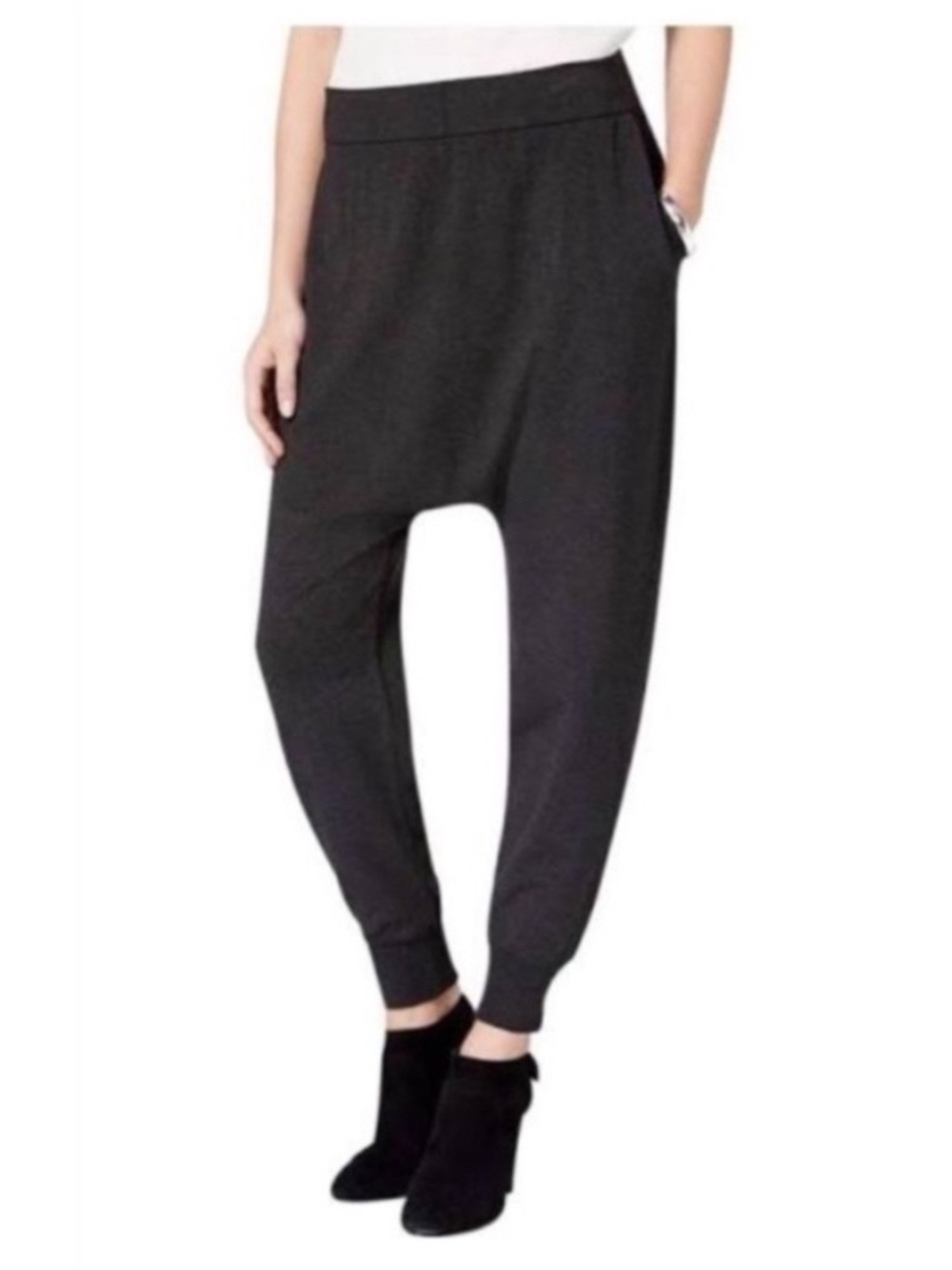 EILEEN FISHER Black Dark Grey Dropped crotch gray Stretch Long pants Sz S